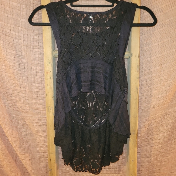 Free People Sheer Cutout Back Black Top - Picture 2 of 5